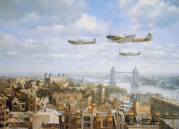 "Spitfires Over London" - John Young - Spitfire World War II Aviation Art